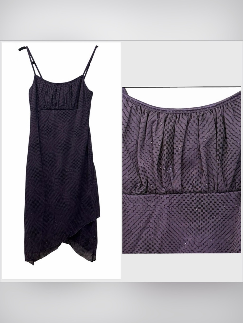 Y2K Vtg Byer Too Womens Midi Dress HOCO Purple Glitter Handkerchief Whimsigoth M